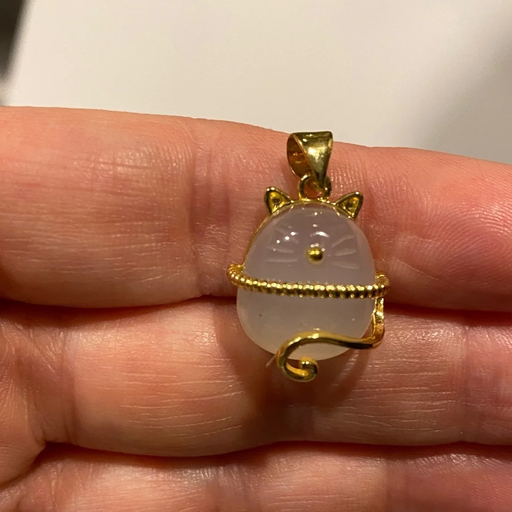 Gold Cat Pendant with Cream Stone